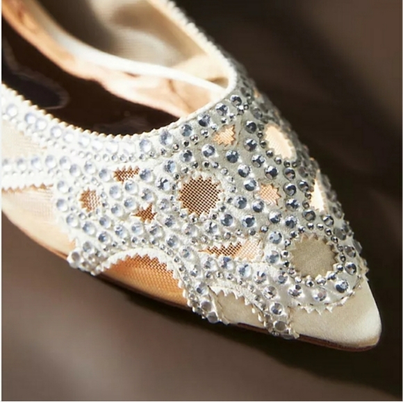 New Badgley Mishka Gigi Pointed Toe Crystal Evening Flats Size 9.5M Ivory - Picture 5 of 10